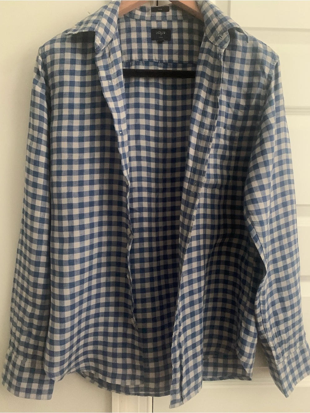 J. Crew Blue and White Gingham Button-Down Shirt